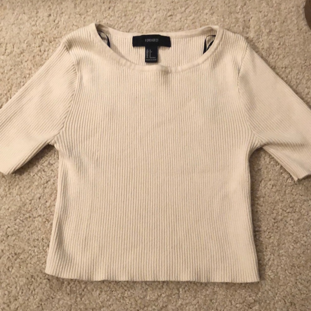 Cream ribbed crop top
